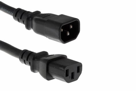 Black IEC Panel Mount C14 To C13 Ac Power Cable 1.5mm2 10A 250V