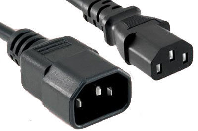 Black IEC Panel Mount C14 To C13 Ac Power Cable 1.5mm2 10A 250V